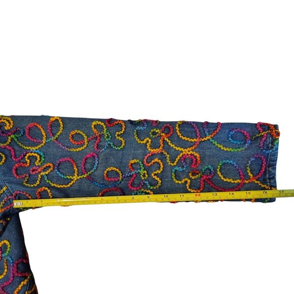 Chico's Colorful Long Sleeve Blue Denim Jacket Embroidery Artwork Size M/8 - Picture 13 of 14